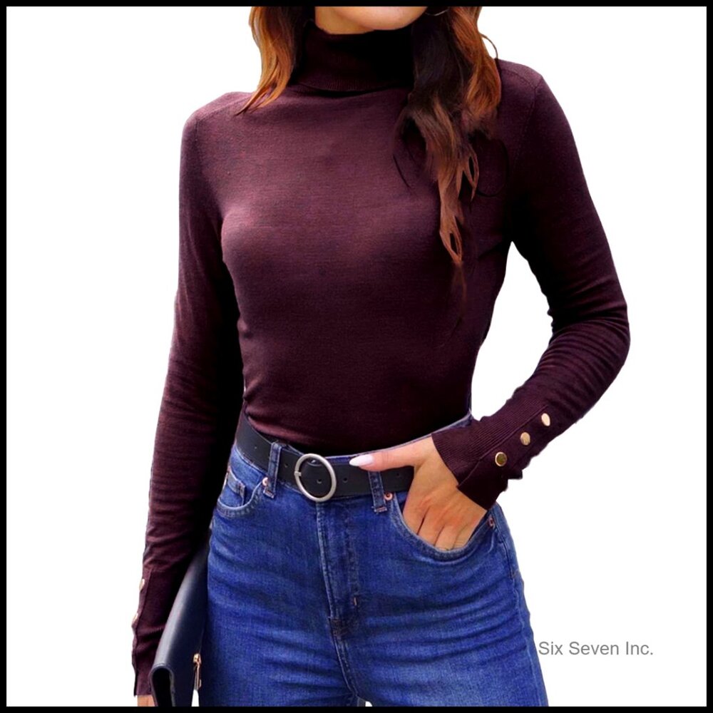 Polyester Knit Turtleneck Sweater Pullover With M… - image 1